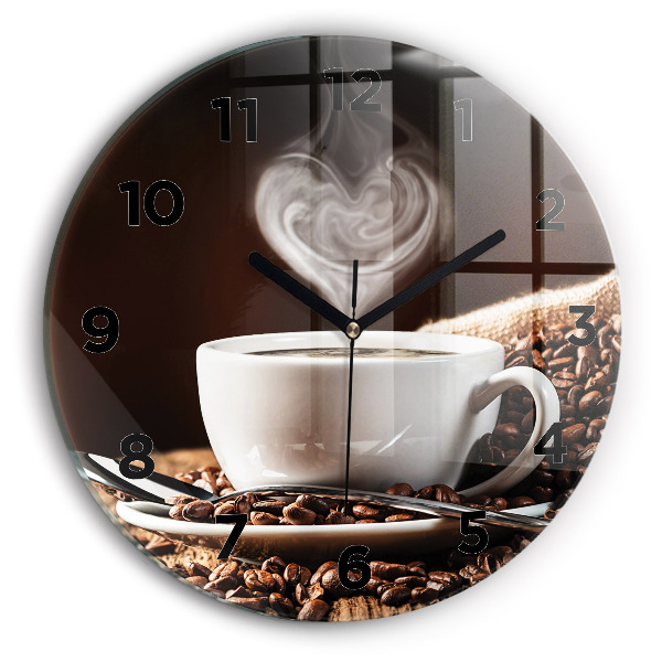 Round glass clock A cup of coffee