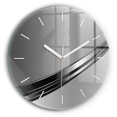 Round glass clock Silver lines