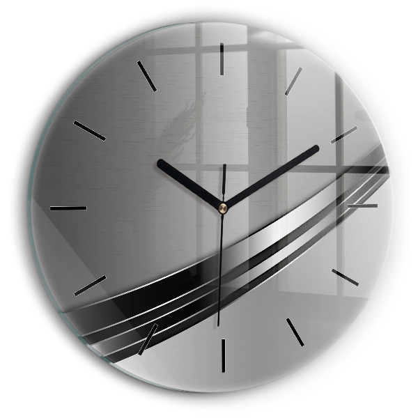 Round glass clock Silver lines