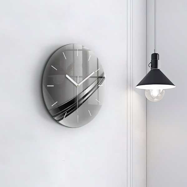 Round glass clock Silver lines