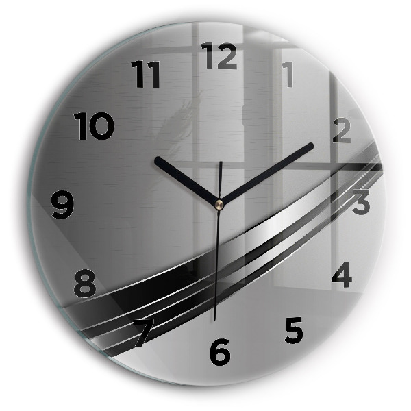 Round glass clock Silver lines