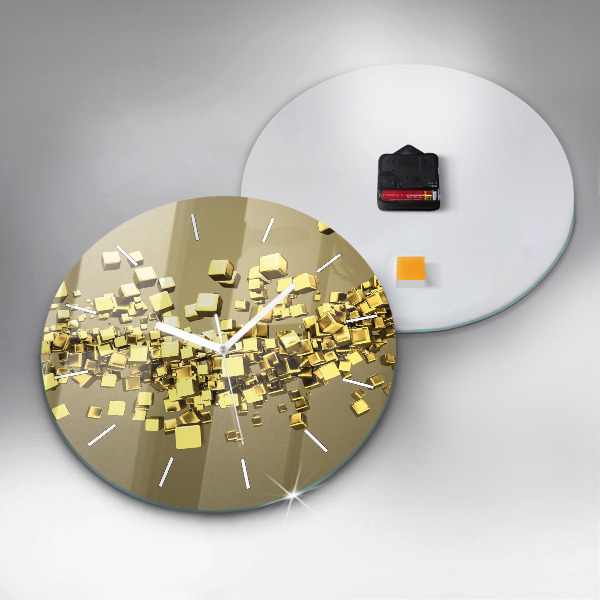 Round glass clock Golden squares