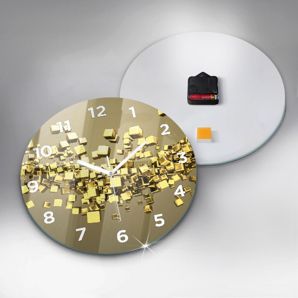 Round glass clock Golden squares