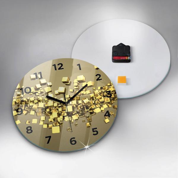Round glass clock Golden squares