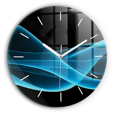 Round glass clock Blue abstraction