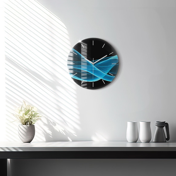 Round glass clock Blue abstraction