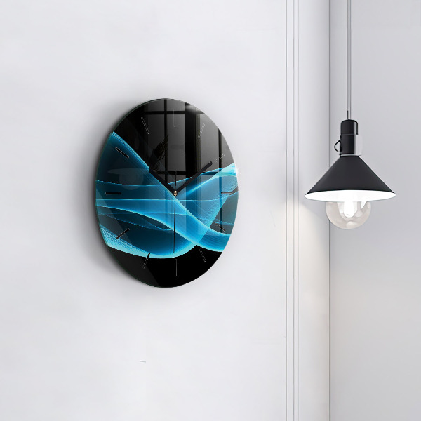 Round glass clock Blue abstraction