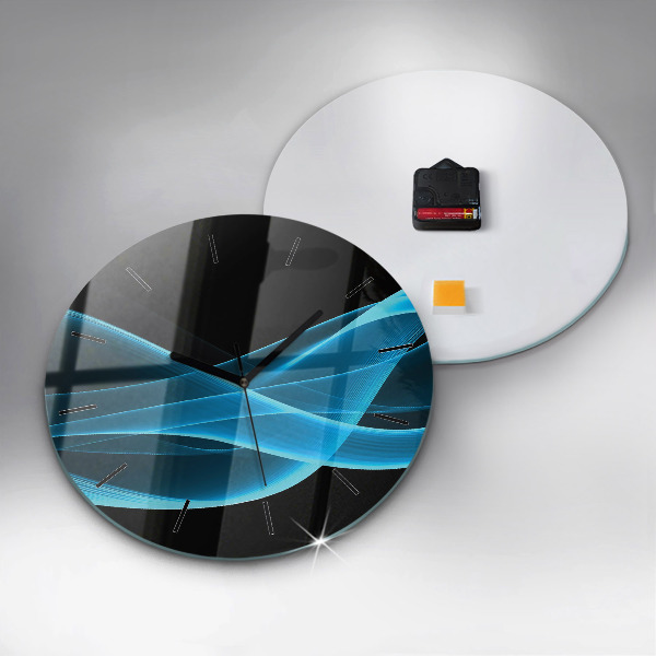 Round glass clock Blue abstraction