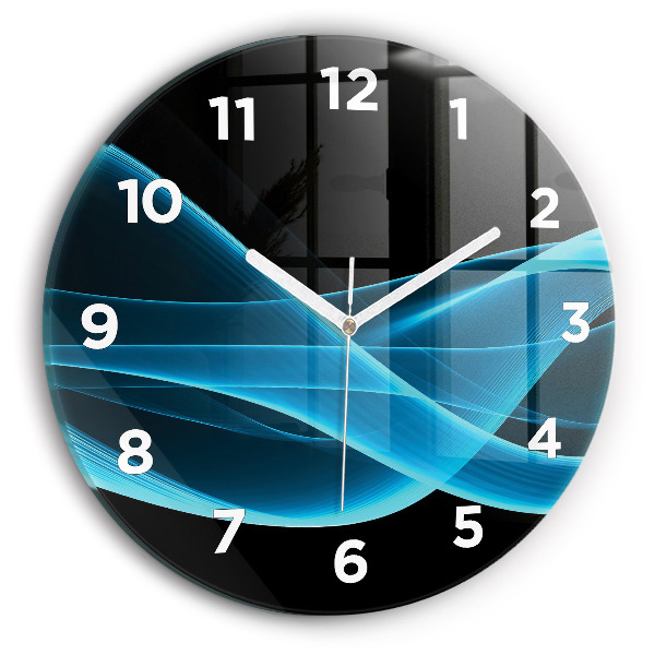 Round glass clock Blue abstraction