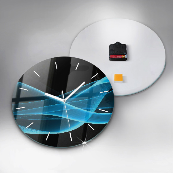 Round glass clock Blue abstraction