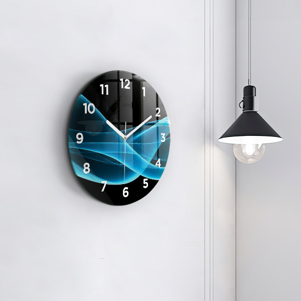Round glass clock Blue abstraction