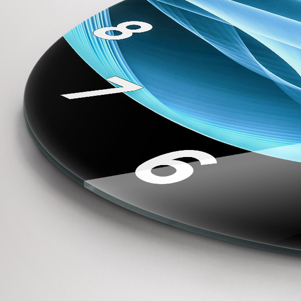 Round glass clock Blue abstraction