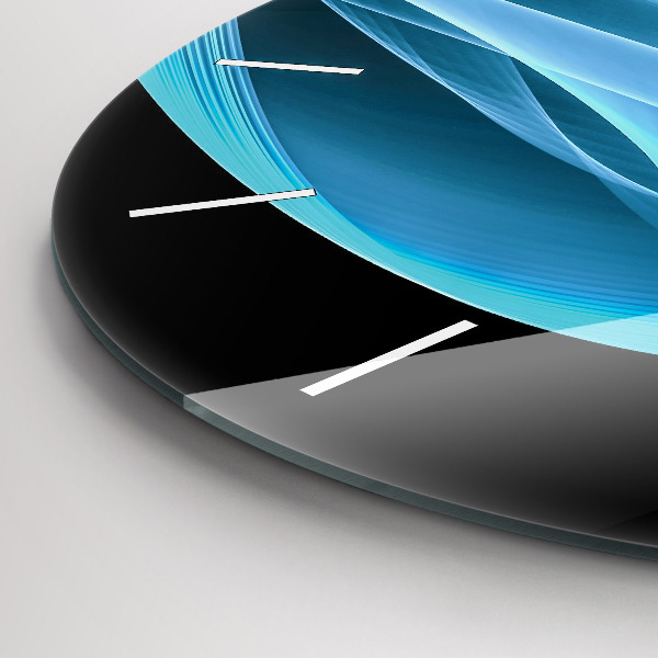 Round glass clock Blue abstraction