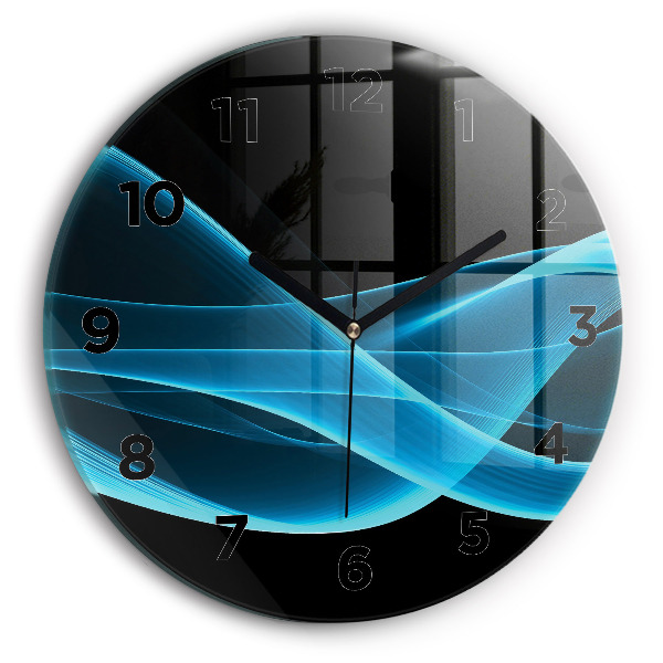Round glass clock Blue abstraction