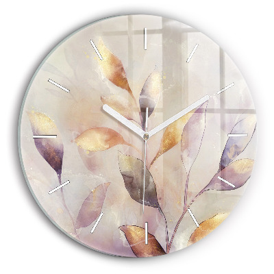 Round glass clock Abstract boho leaves