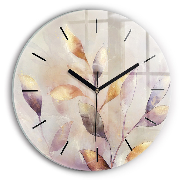 Round glass clock Abstract boho leaves