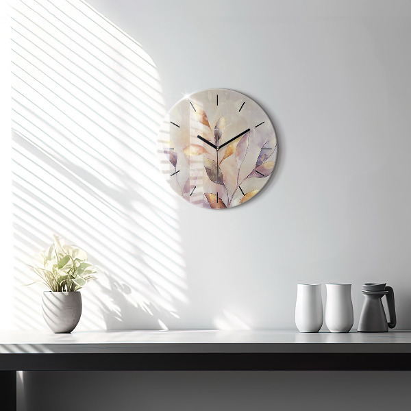 Round glass clock Abstract boho leaves