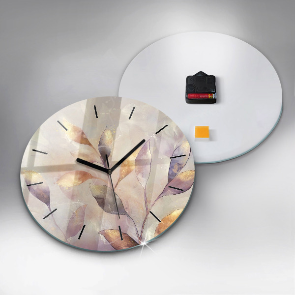 Round glass clock Abstract boho leaves