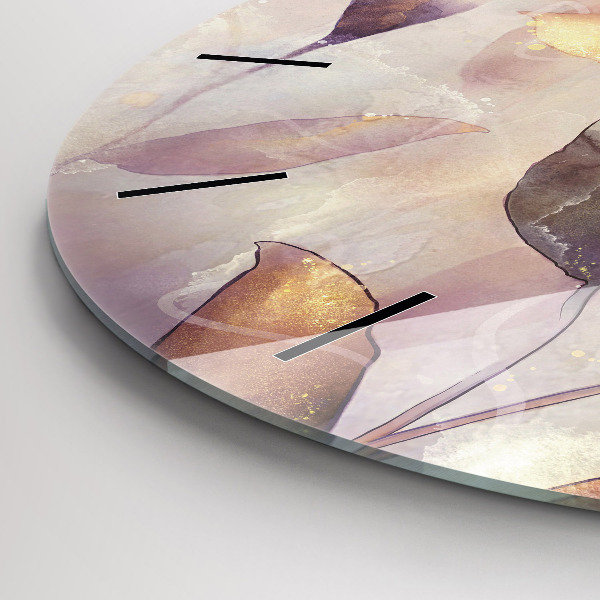 Round glass clock Abstract boho leaves
