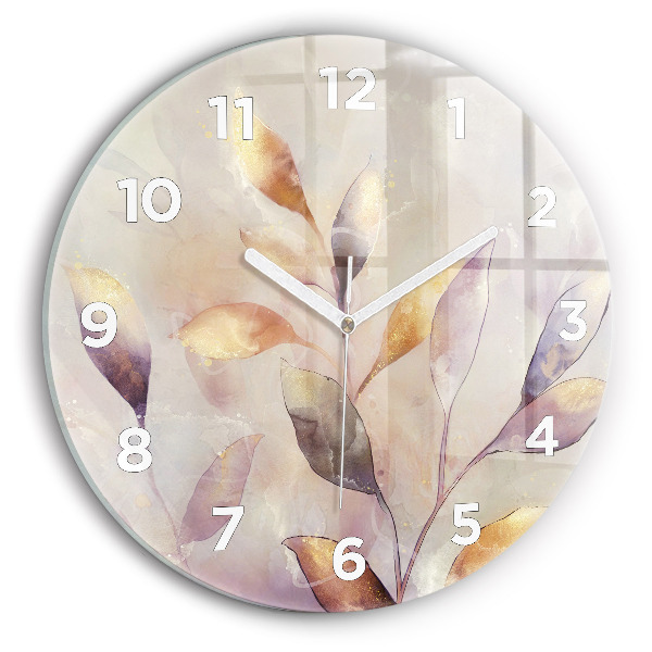 Round glass clock Abstract boho leaves
