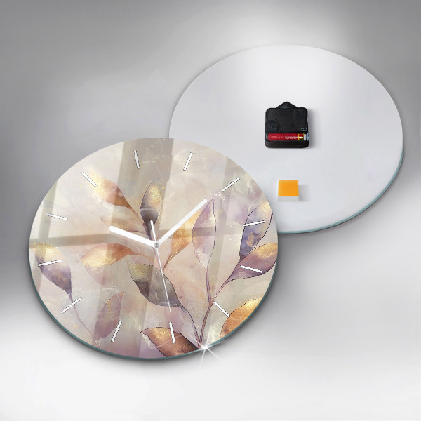 Round glass clock Abstract boho leaves