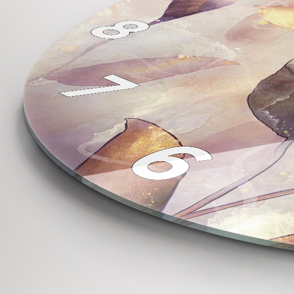 Round glass clock Abstract boho leaves