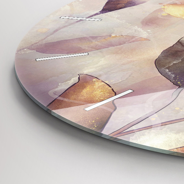 Round glass clock Abstract boho leaves