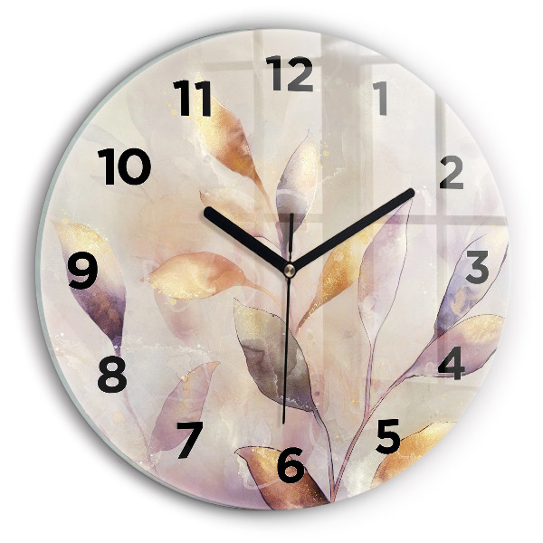 Round glass clock Abstract boho leaves