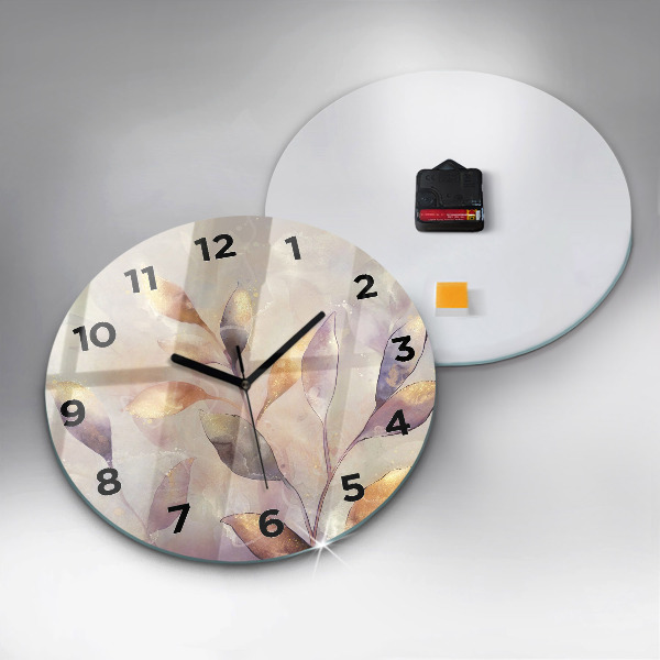 Round glass clock Abstract boho leaves