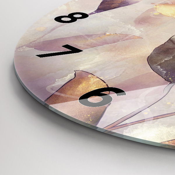 Round glass clock Abstract boho leaves