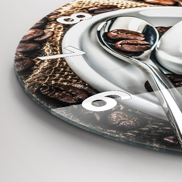 Round glass clock Cup and coffee beans