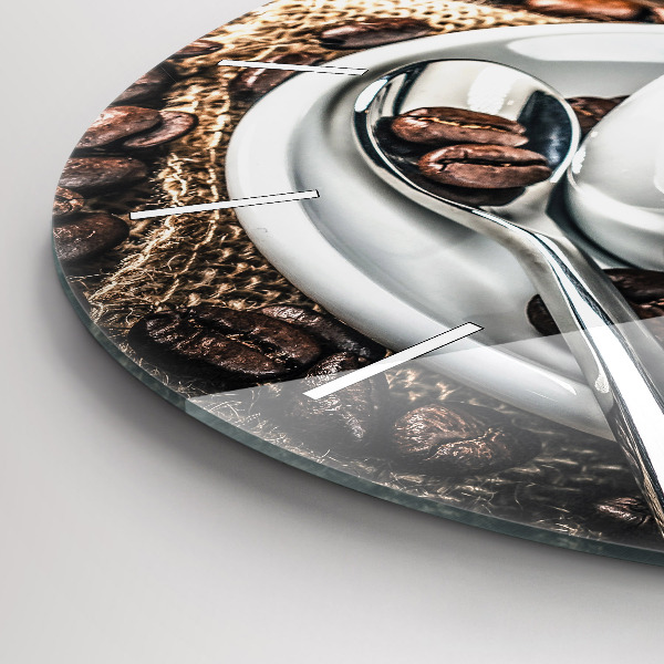 Round glass clock Cup and coffee beans