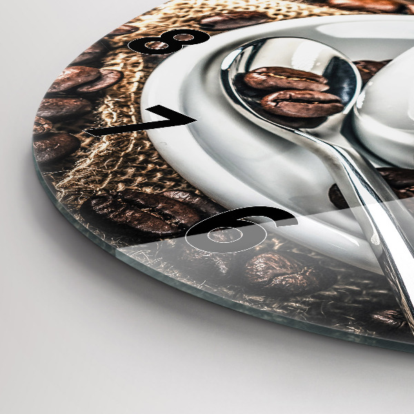 Round glass clock Cup and coffee beans