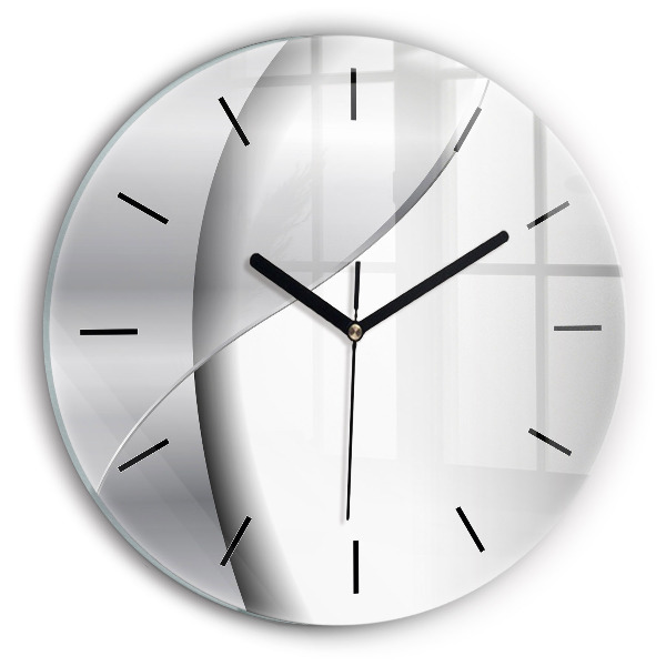 Round glass clock Silver abstraction