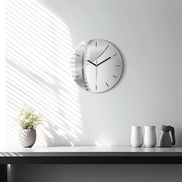 Round glass clock Silver abstraction
