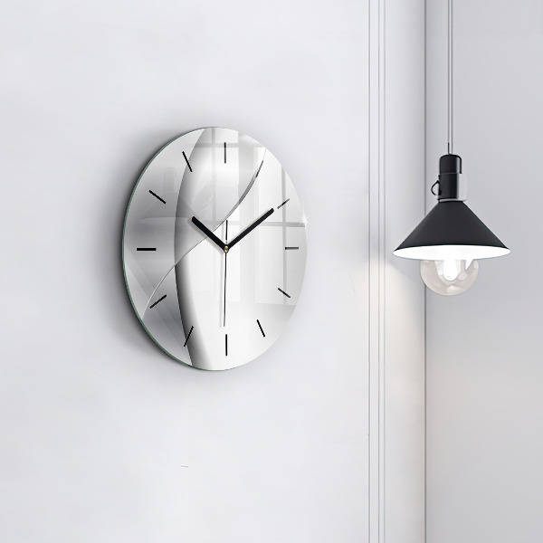 Round glass clock Silver abstraction