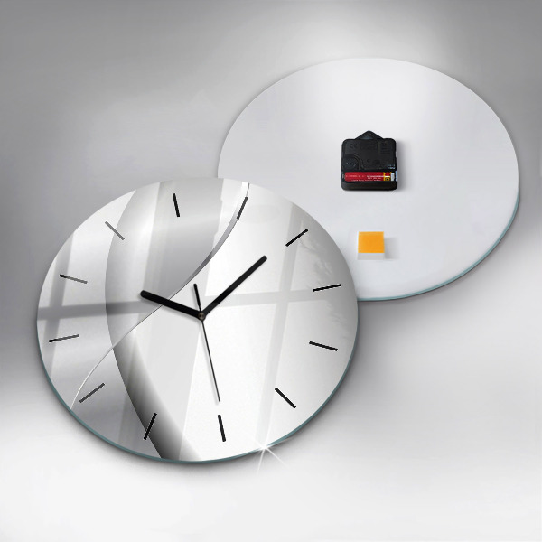 Round glass clock Silver abstraction
