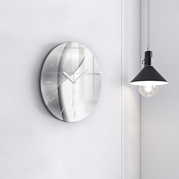 Round glass clock Silver abstraction