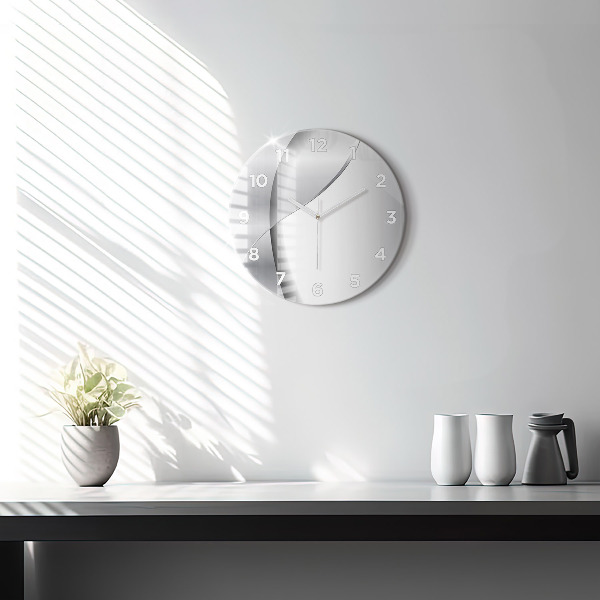 Round glass clock Silver abstraction