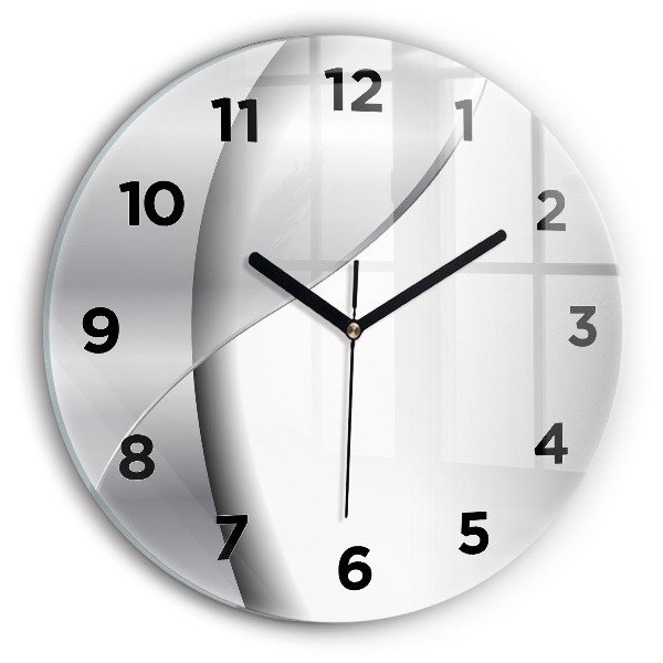 Round glass clock Silver abstraction