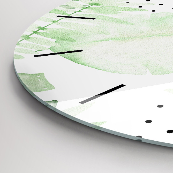 Round glass clock Green leaves