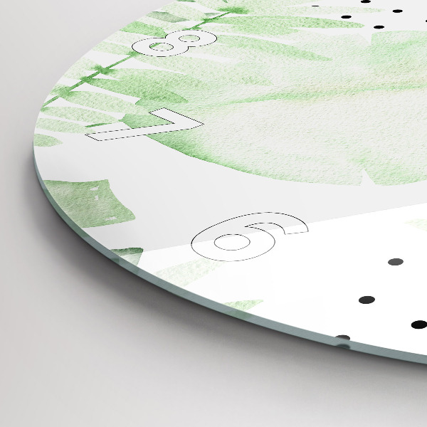 Round glass clock Green leaves