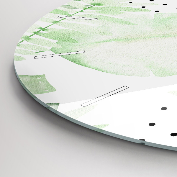 Round glass clock Green leaves
