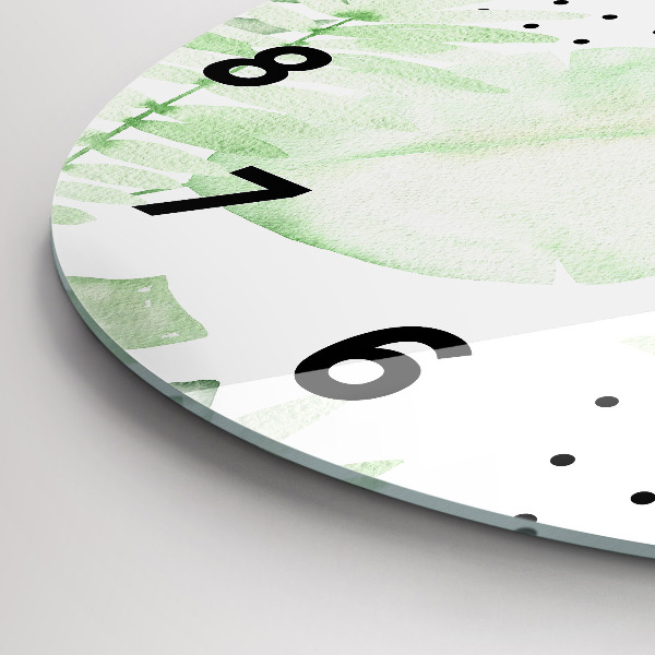 Round glass clock Green leaves