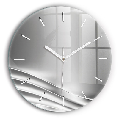 Round glass clock Silver abstraction