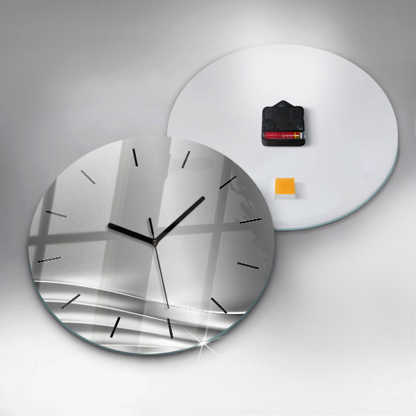 Round glass clock Silver abstraction