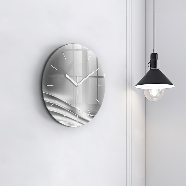 Round glass clock Silver abstraction