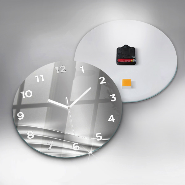 Round glass clock Silver abstraction