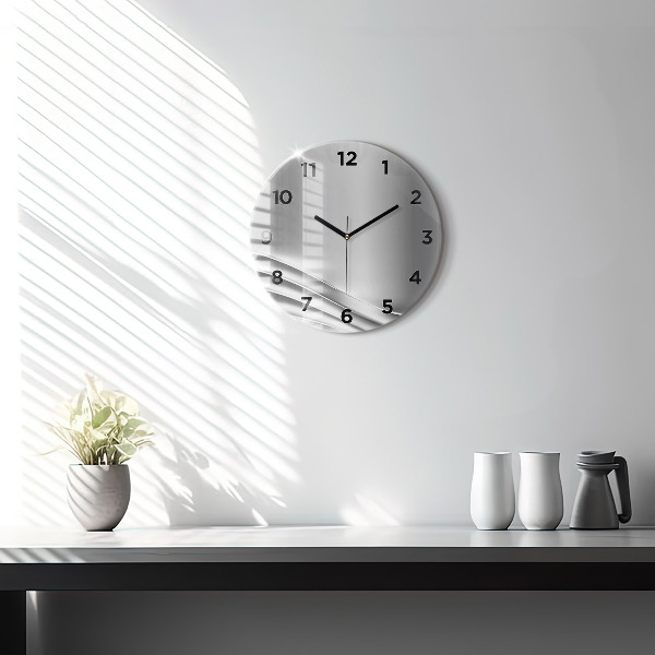 Round glass clock Silver abstraction