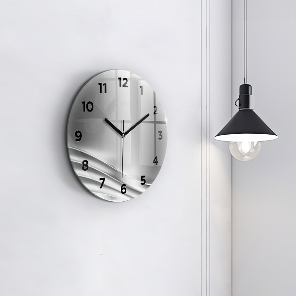 Round glass clock Silver abstraction